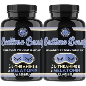 Bedtime Beauty, Collagen Infused Night Time Sleep Aid, All Natural Pills with L-Theanine, Melatonin, Magnesium & Hyaluronic Acid by Angry Supplements (2-Bottles)