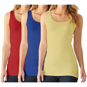 Pafnny Cotton Long Tank Tops for Womens Scoop-Neck Camisoles Gym Running Workout Shirts Yoga Tops 3 Packs