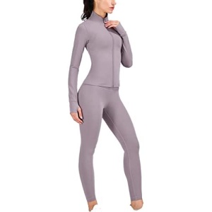 Fall New Yoga Clothing Suit Women Long Sleeve Sports High Waisted Yoga Jacket Sports Fitness Leggings Outfits (Color : Purple Verbena, Size : 10)
