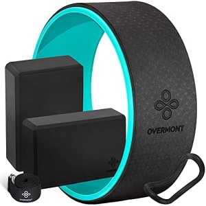 Overmont 5-in-1 Set, 1 Yoga Wheel for Back Pain- 13x 5in, 2 EVA Foam Yoga Blocks with Strap, 1 Extend Ring Premium Back Roller for Yoga Pose Backbend Stretching Pilates Meditation