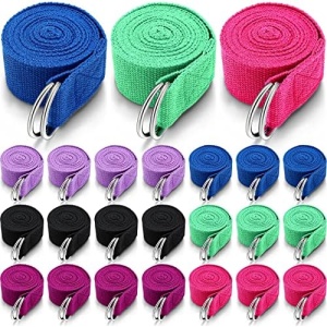 Leyndo 24 Pieces Yoga Strap for Stretching Yoga Exercise Adjustable Straps for Yoga Classes 6 Ft Non Elastic Yoga Belt with Adjustable D Ring Buckle for Pilates Gym Workouts Yoga Fitness